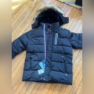Black Puffer Jacket with Fur Hood